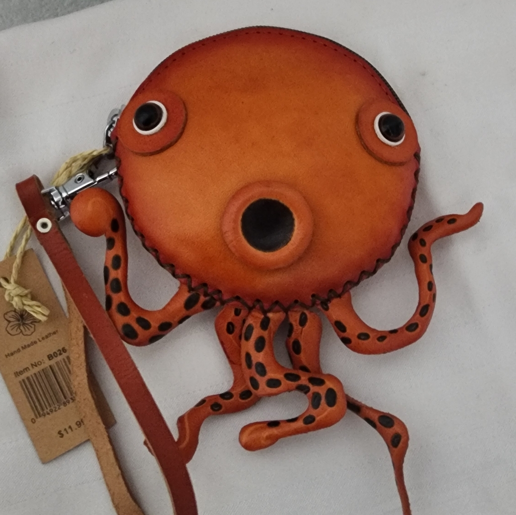 Orange Octopus Leather Coin Purse